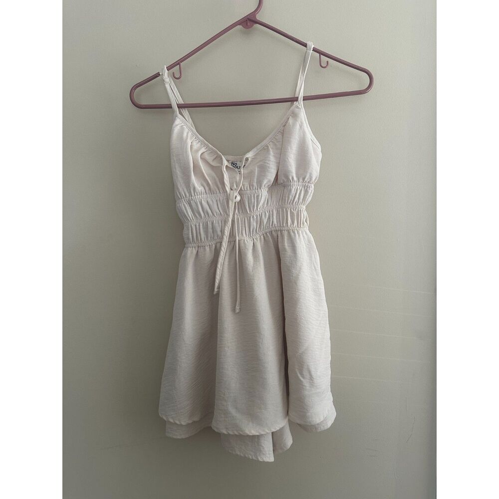 No Boundaries Cream Smocked Tie-Front Romper Dress Skort Size XXS (00)
